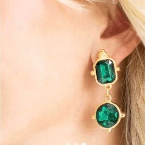 Susan Shaw Gold & Emerald Green Gemstone Drop Earrings NWT - sold out in stores!